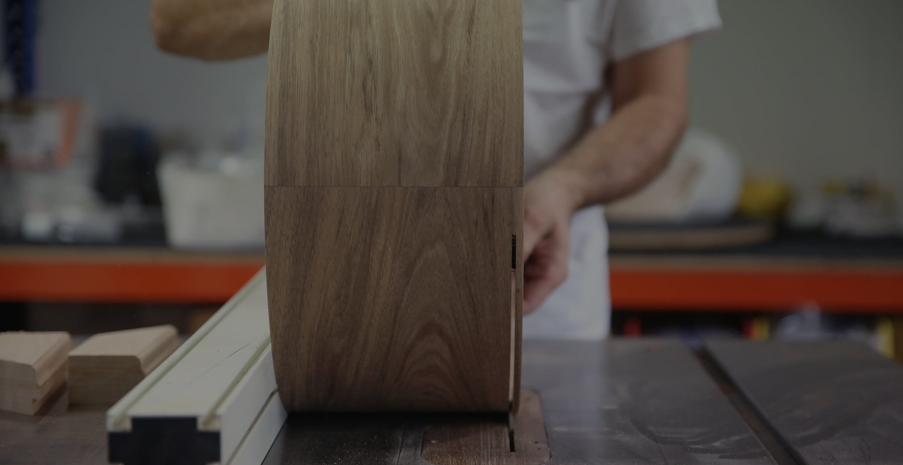 Evetts craftsman cutting drum shell on table saw