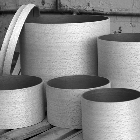 Evetts handcrafted drum shells Jarrah with Silky Oak veneer