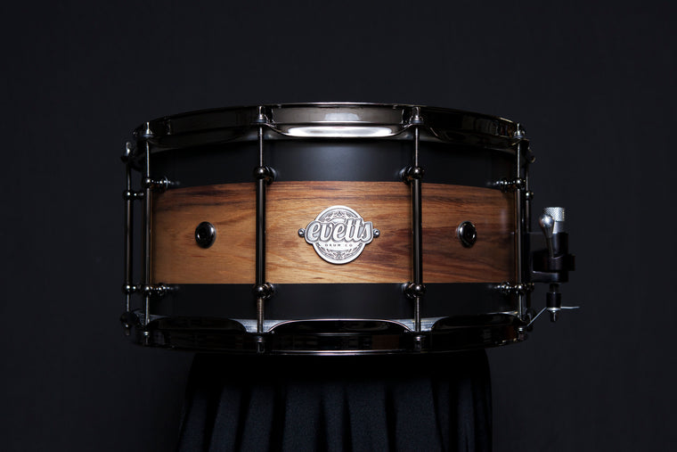 Evetts Drums Nic Pettersen Signature snare 16ply Tasmanian Blackwood Nickel Black hardware